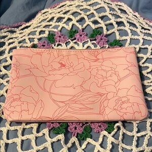 Ipsy Pink Floral Vinyl Zipper Pouch